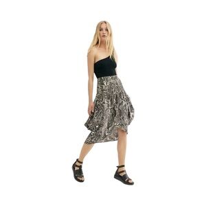 Free People Angels Handkerchief Asymmetrical Midi Dinosaur Fossil Print​​ Size 2